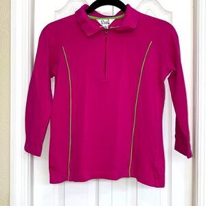 Vintage White Label Lilly Pulitzer Pullover 1/4 ZipUp Long Sleeve Pink Polo